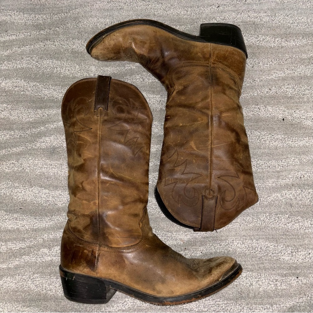 Durango Brown Leather Embroidered Almond Toe Western Cowboy Boots Men’s Sz 9D